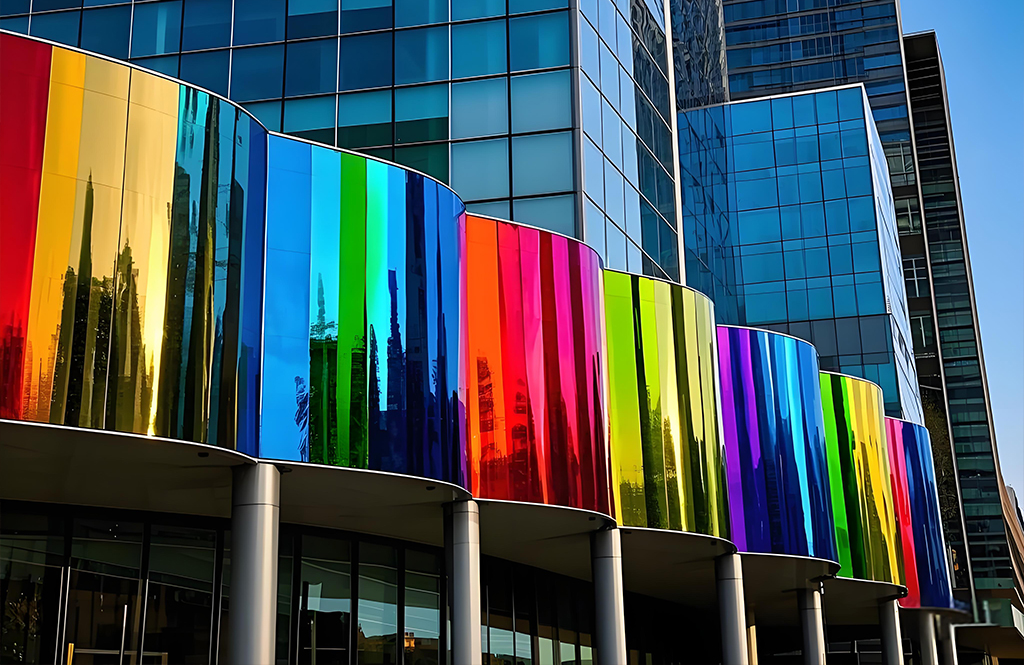 Commercial space decorated with colorful stainless steel Commercial space decorated with colorful stainless steel