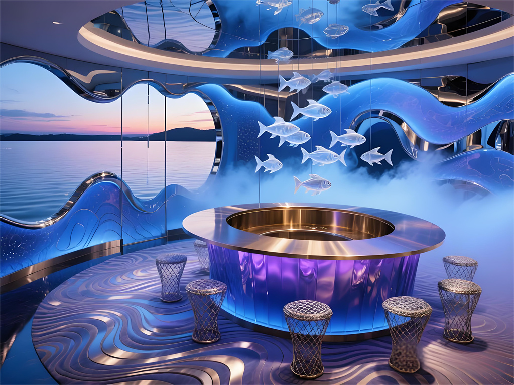 Stainless steel decoration for liquid lake hall in hotel space