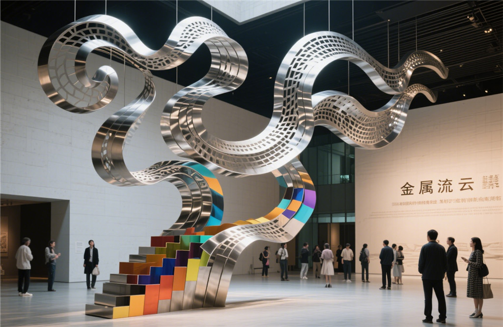 Metal Stream Cloud Colored Stainless Steel Art Installation