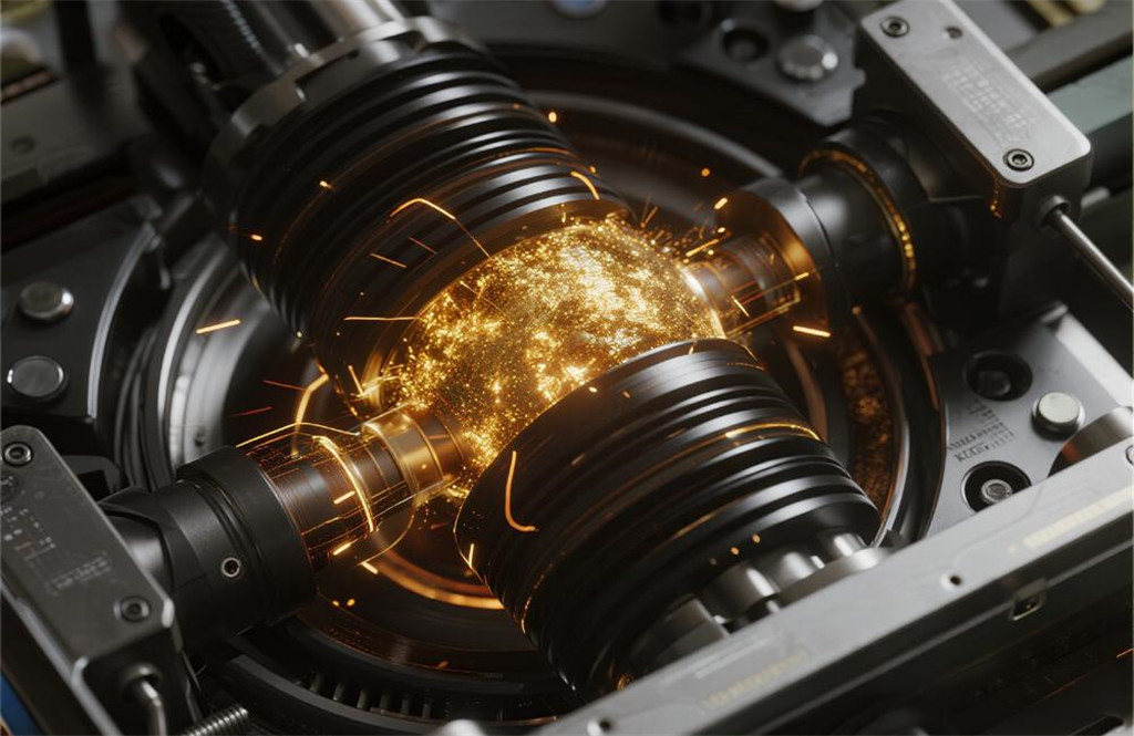 Close-up of vacuum coating equipment in operation