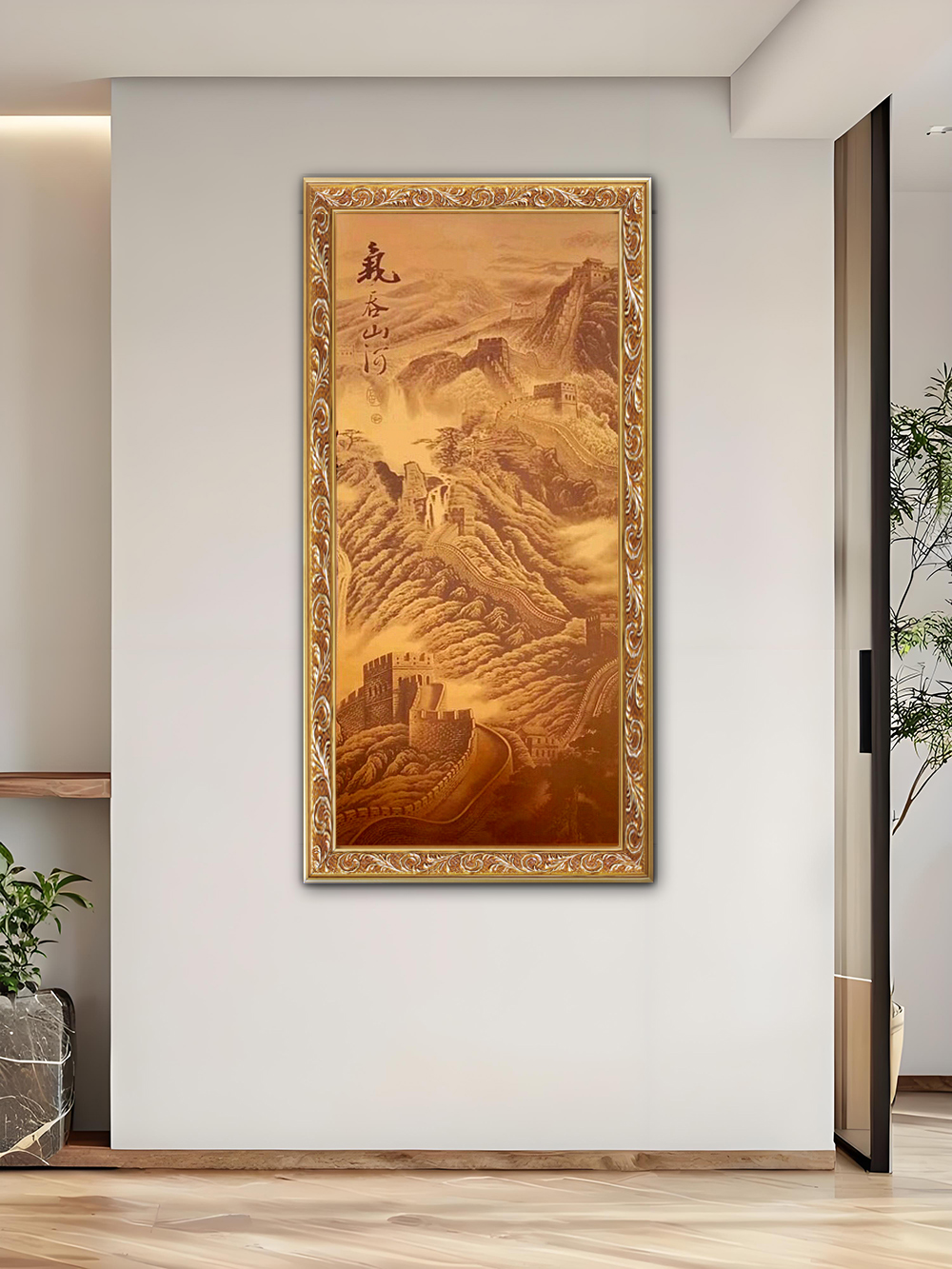不锈钢网点蚀刻长城客厅挂画