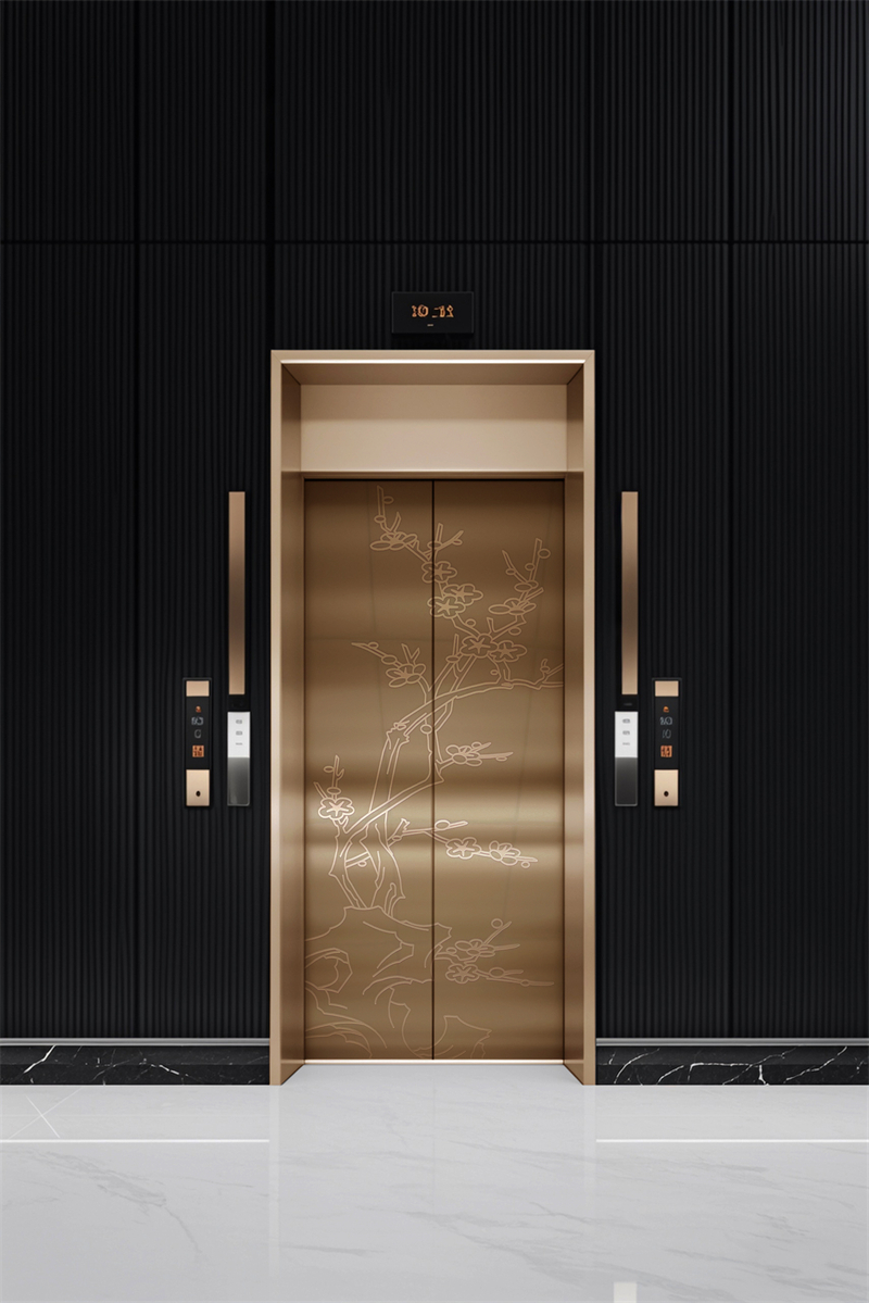 Elevator door floral etched stainless steel sheet