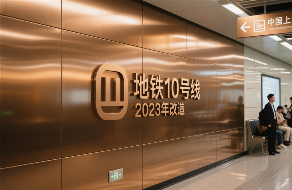 地铁站台改造：站台墙面采用 316L 古铜色拉丝工艺不锈钢板