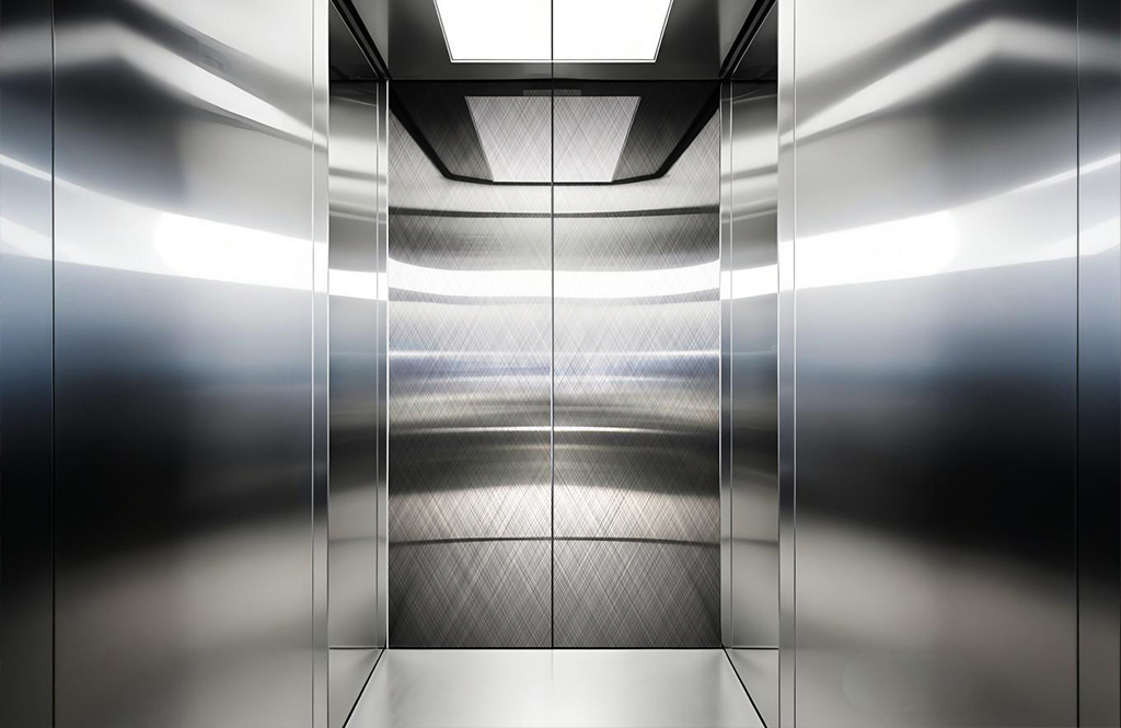 Crossed hairline stainless steel elevator doors