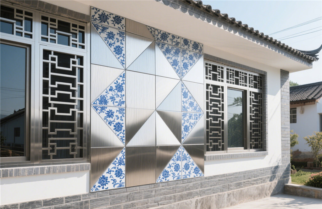 智能定制乡村自建房彩色不锈钢艺术墙面