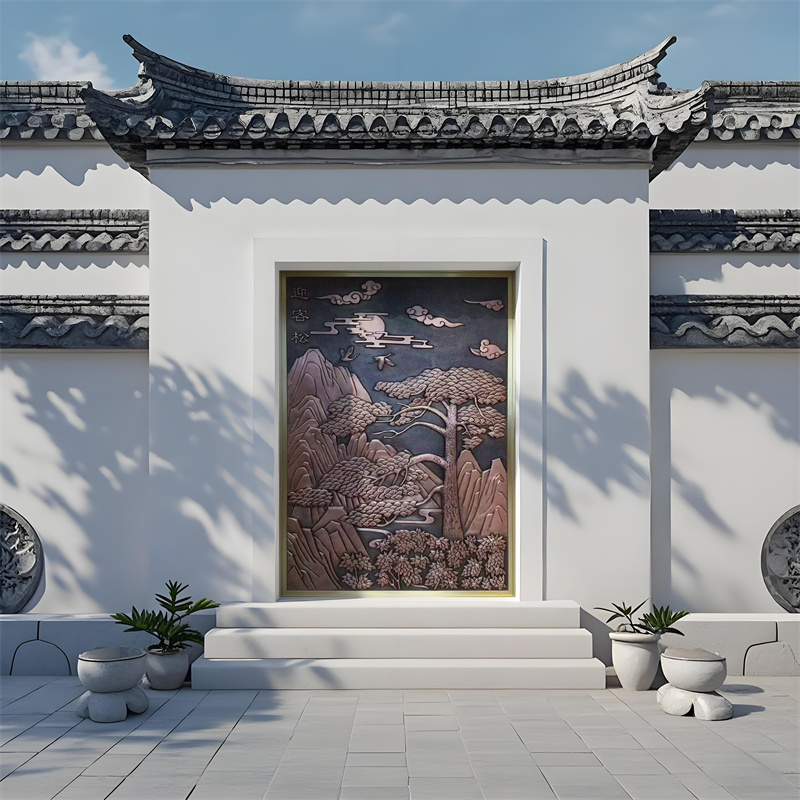 古风庭院前院铜浮雕壁画.