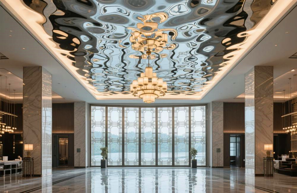 Luxury hotel lobby shaped by Decorative stainless steel sheet Luxury hotel lobby shaped by Decorative stainless steel sheet