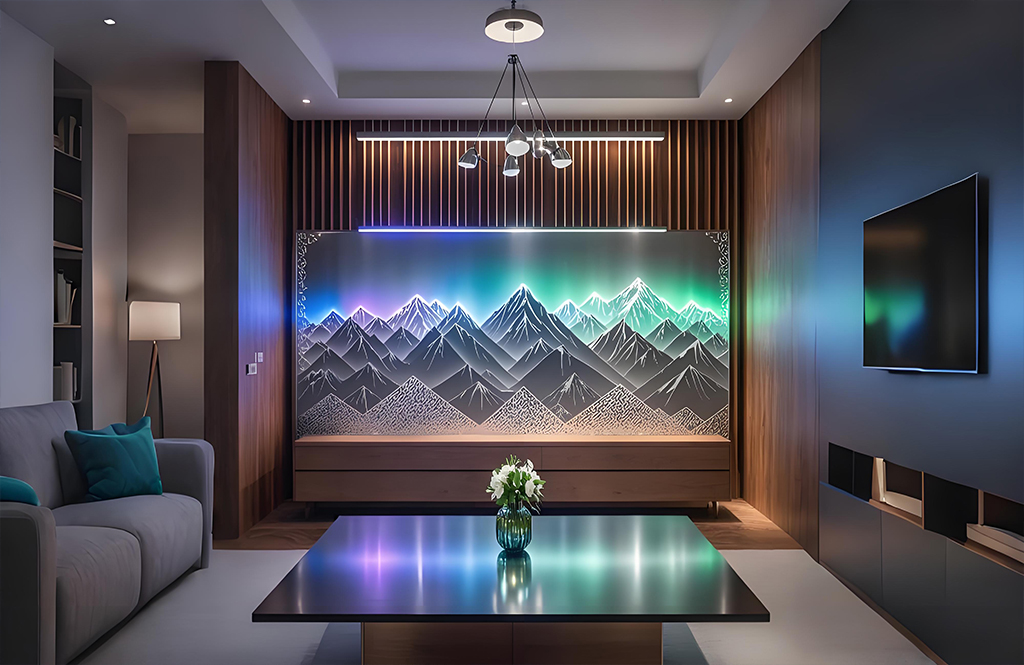 Living room Etched stainless steel sheet background wall decoration