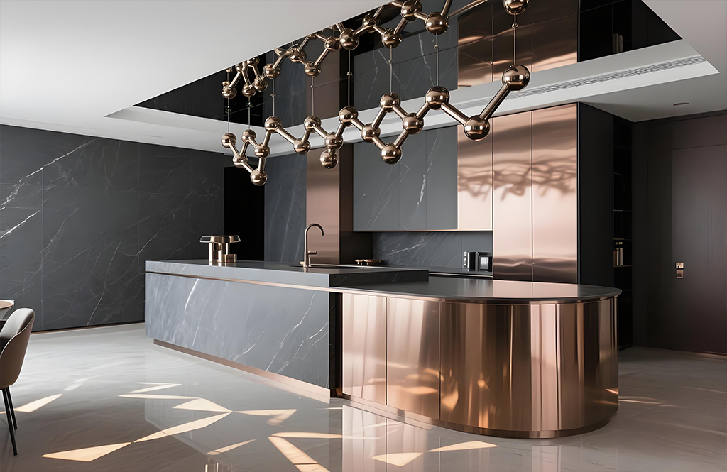 Restaurant Island Terrace Brushed Rose Gold Stainless Steel Plate Decoration
