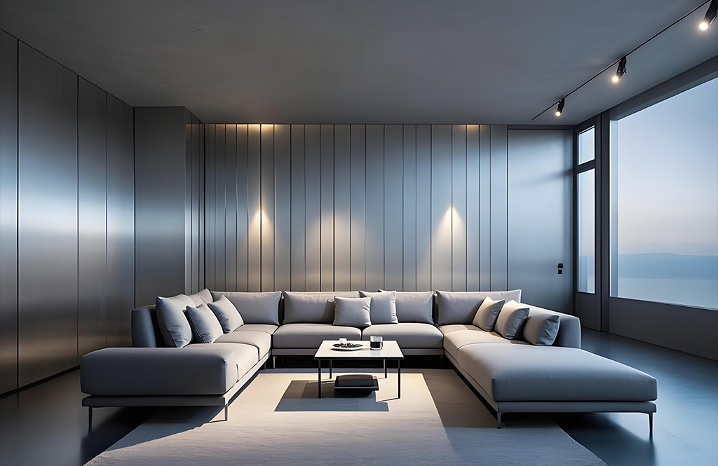 Apartment living room stainless steel wall